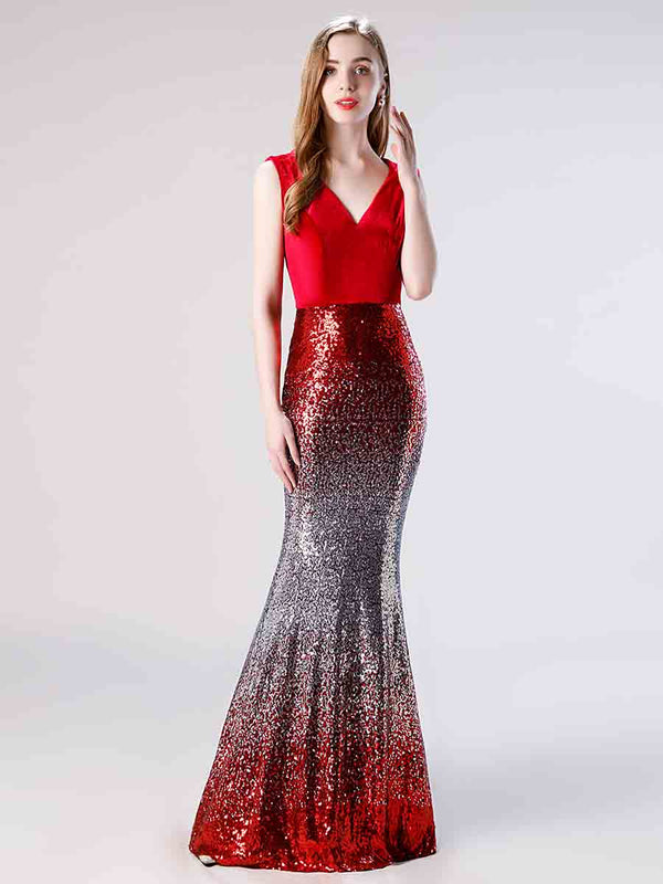 Red Shimmery Mermaid Fitted Formal Prom Dress