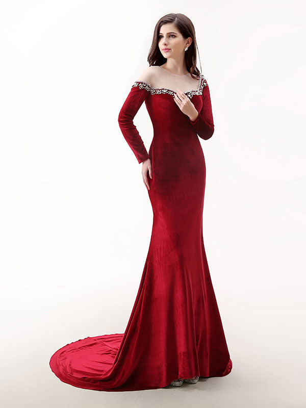 Long sleeve velvet formal deals dress