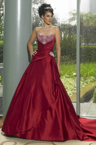 Scarlet Red Strapless Wedding Formal Evening Ball Gown