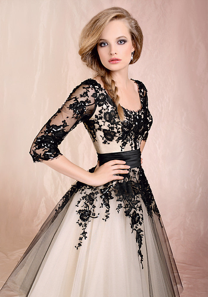 Retro 50s 60s Tea Length Black Lace Tulle Formal Dress DV1036 Size 20W / Black