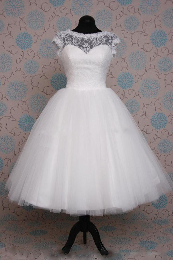 Retro 50s Tea Length Short Sleeve Tulle Lace Dress