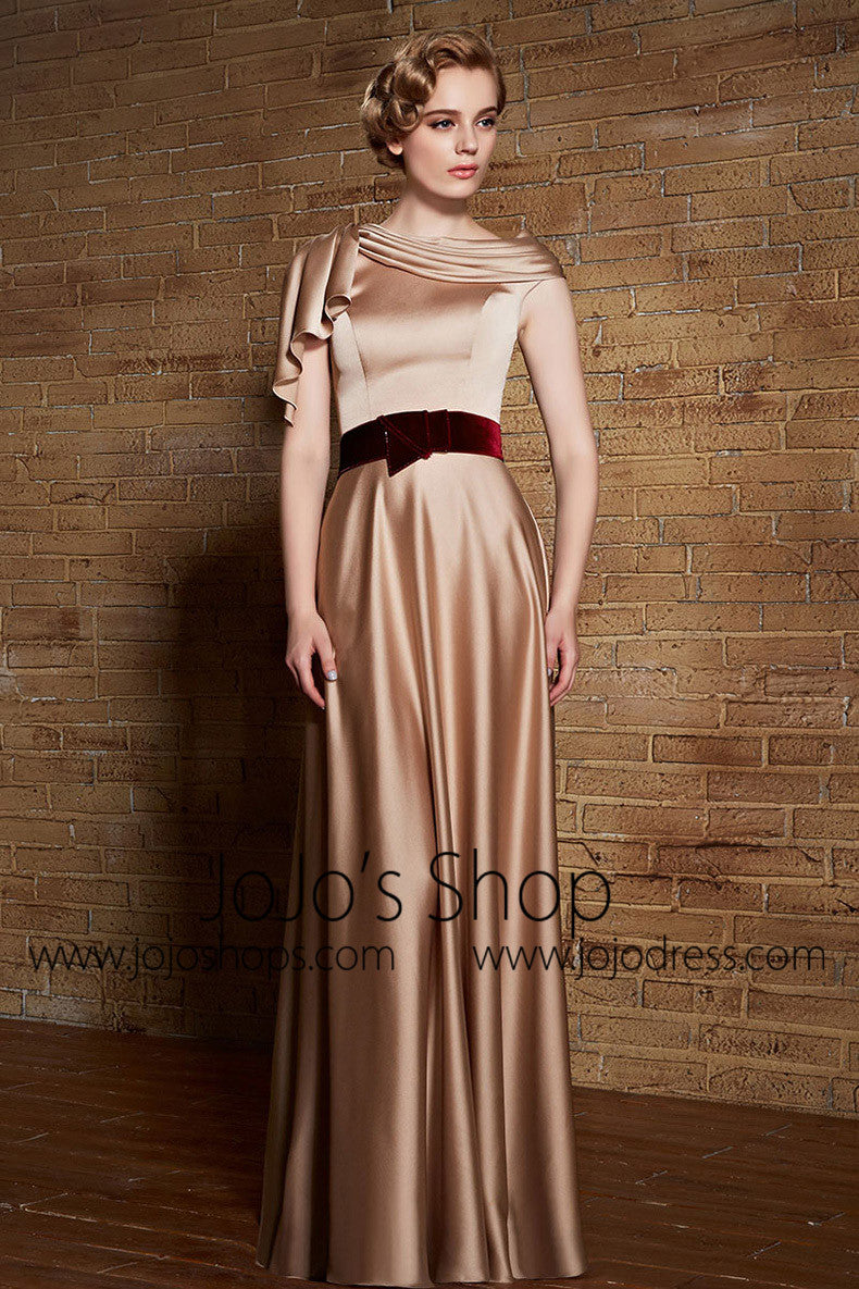 Grecian Gold Satin Long Military Ball Gown Evening Dress | CX830880