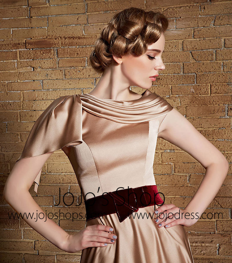 Grecian Gold Satin Long Military Ball Gown Evening Dress | CX830880