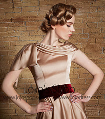 Grecian Gold Satin Long Military Ball Gown Evening Dress | CX830880