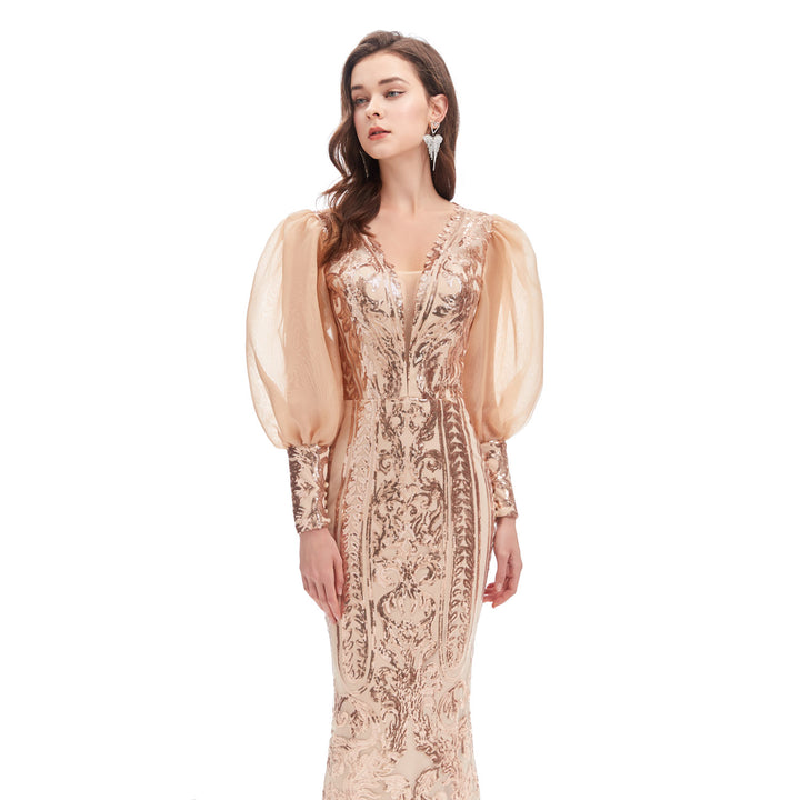 Rose Gold Sparkly Ankle Length Prom Dress EN4601