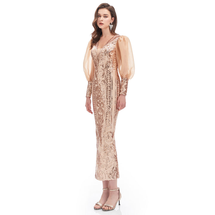 Rose Gold Sparkly Ankle Length Prom Dress EN4601