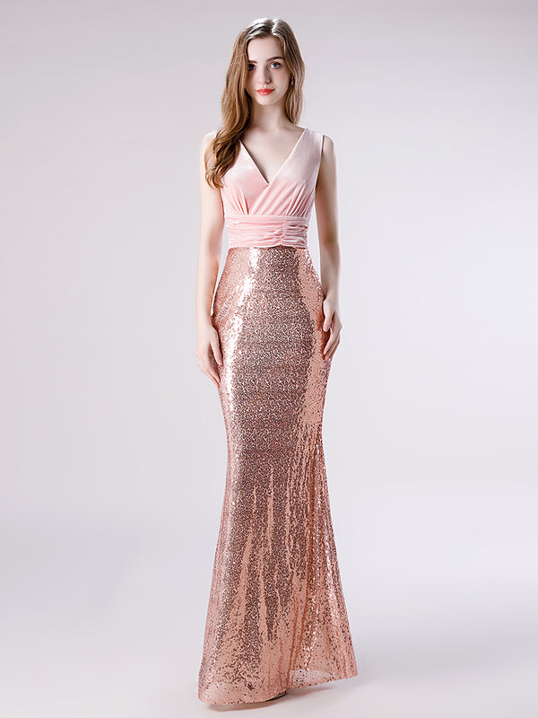 Pink Shimmery Sequin Lace Formal Prom Dress