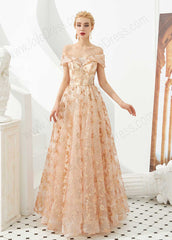 Rose Gold Lace Ball Gown Prom Dress