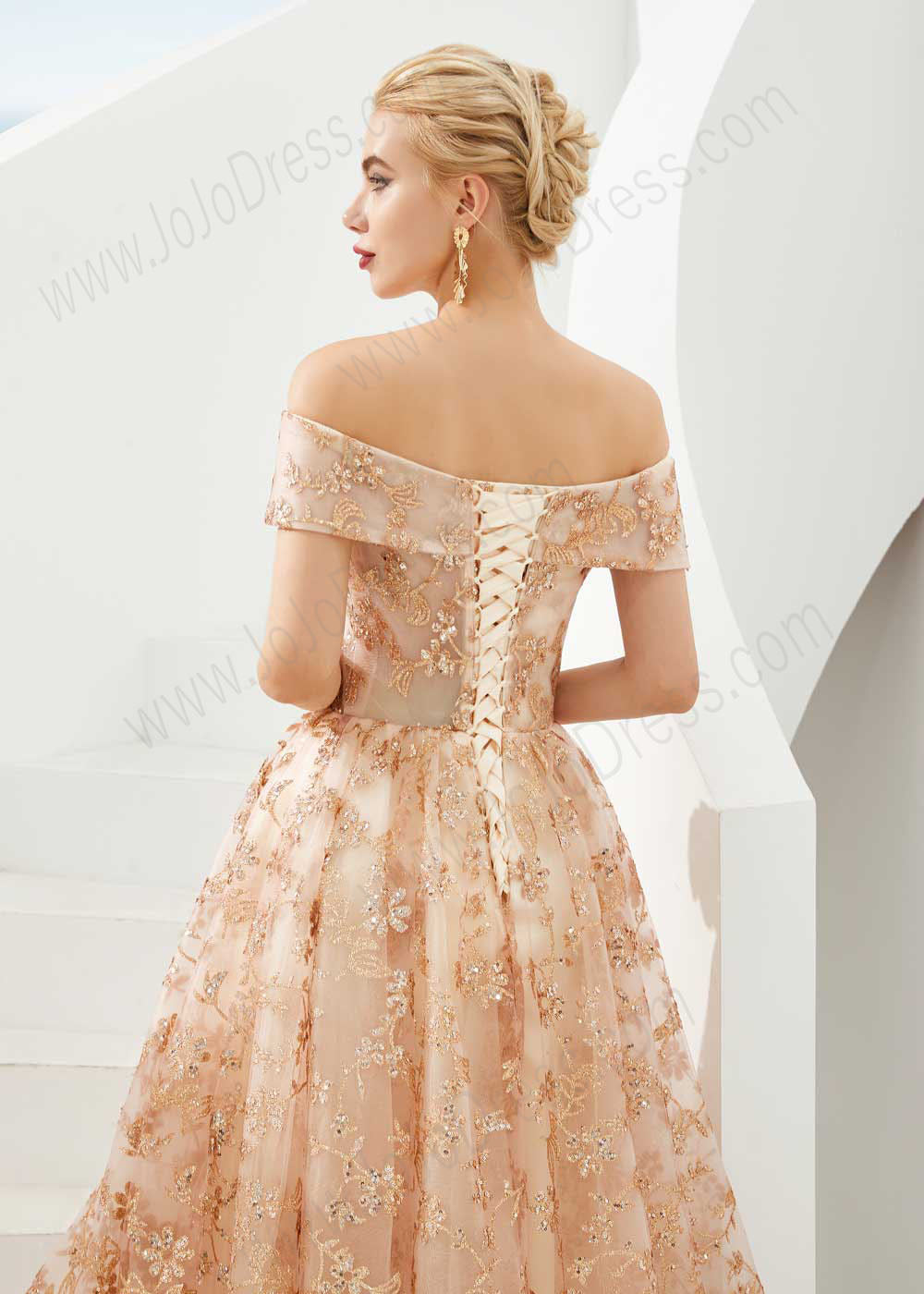 Angel Forever Embellished Shimmer Tulle Fishtail Prom Dress Rose Gold
