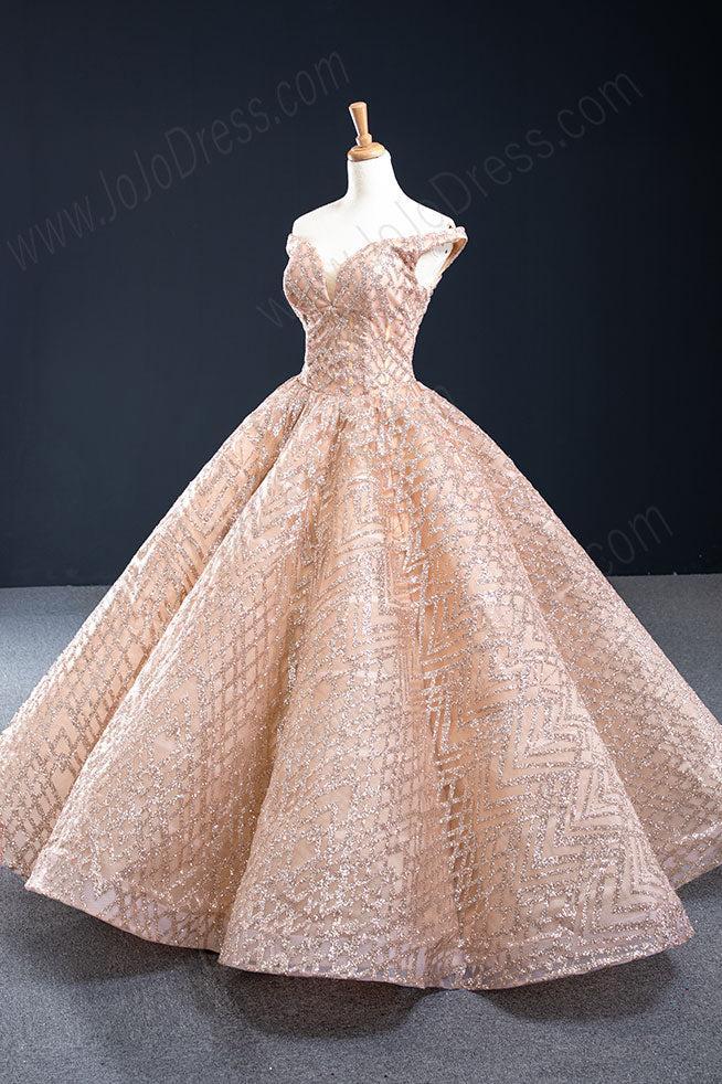 Sparkly Rose Gold Formal Ball Gown Evening Dress RS2012