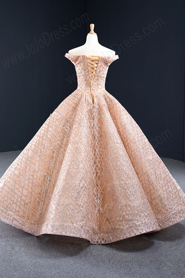 Sparkly Rose Gold Formal Ball Gown Evening Dress RS2012
