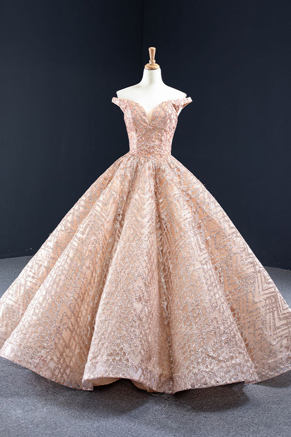 Sparkly Rose Gold Formal Ball Gown Evening Dress RS2012