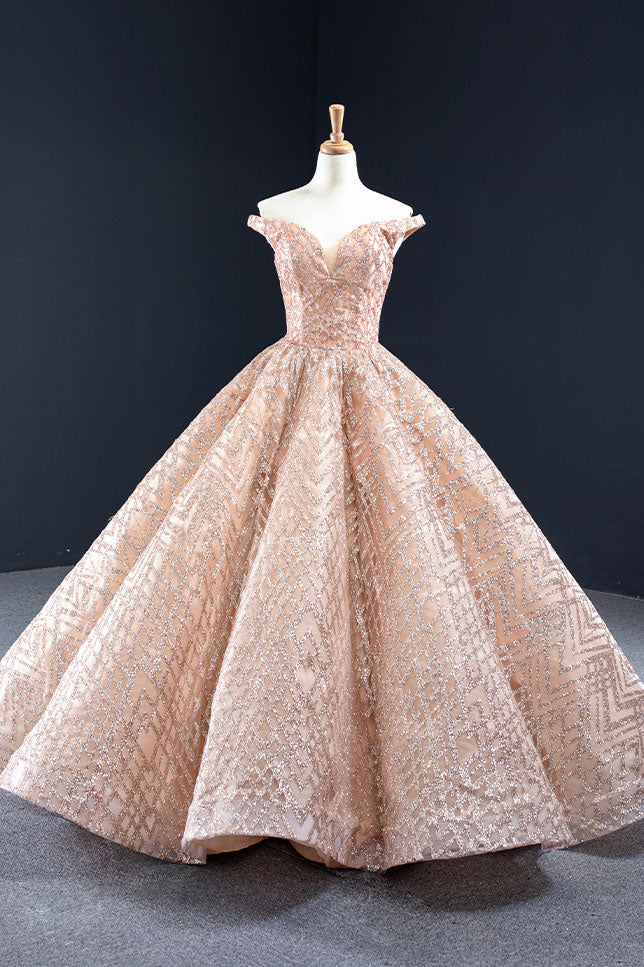 Sparkly Rose Gold Formal Ball Gown Evening Dress RS2012 Size 14 / Rose Gold