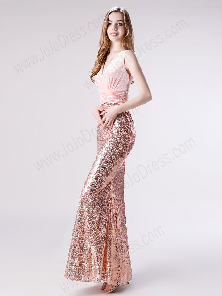 Pink Shimmery Sequin Lace Formal Prom Dress