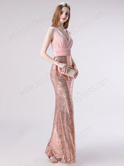 Pink Shimmery Sequin Lace Formal Prom Dress