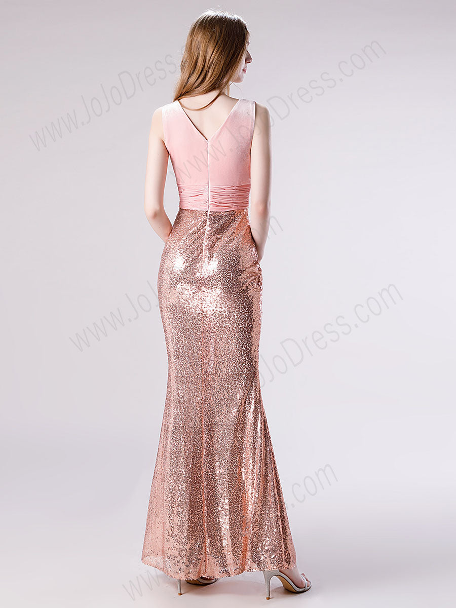 Pink Shimmery Sequin Lace Formal Prom Dress