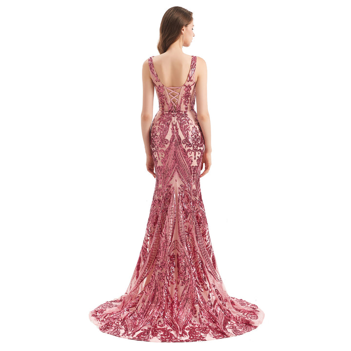 Rose Pink Fitted Lace Formal Evening Dress EN4801