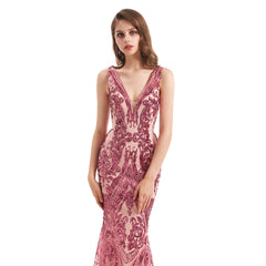 Rose Pink Fitted Lace Formal Evening Dress EN4801