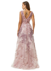 Rose Pink Lace Maxi Long Formal Gala Prom Evening Dress EN4504