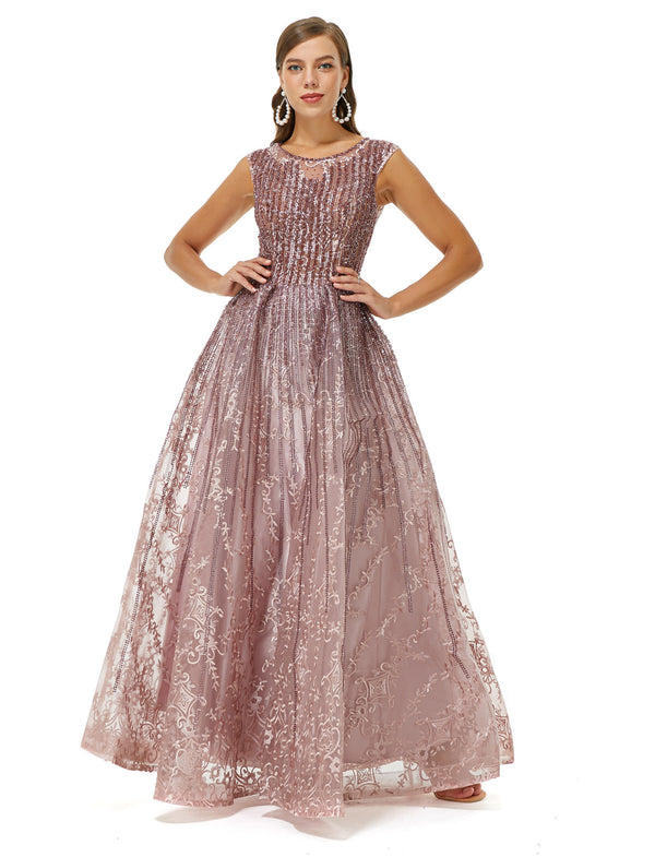 Rose Pink Maxi Ball Gown Lace Formal Gala Evening Dress EN4510