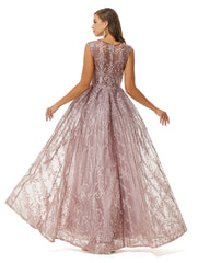 Rose Pink Maxi Ball Gown Lace Formal Gala Evening Dress EN4510