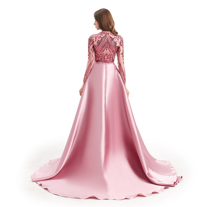 Modest Rose Pink Sequins Formal Gala Prom Evening Dress EN4813
