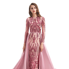 Modest Rose Pink Sequins Formal Gala Prom Evening Dress EN4813