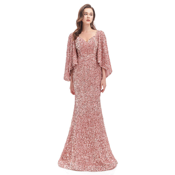 Rose Gold Sparkly Maxi Formal Evening Gown EN4608