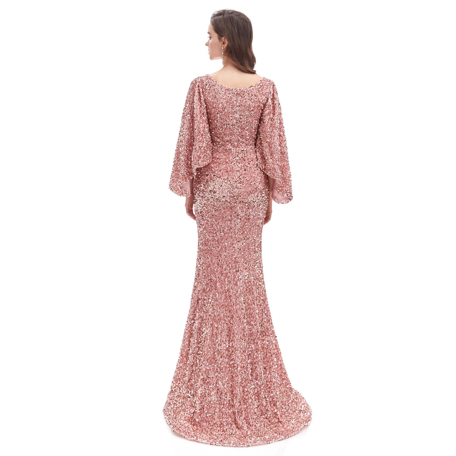 Rose Gold Sparkly Maxi Formal Evening Gown EN4608