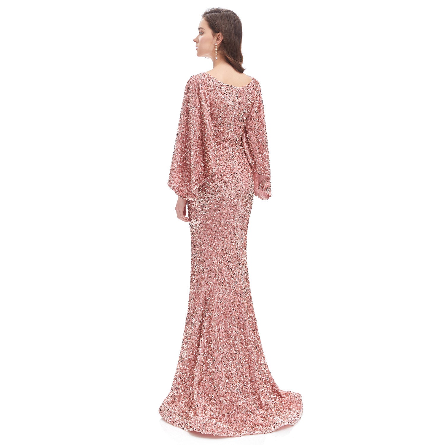 Rose Gold Sparkly Maxi Formal Evening Gown EN4608