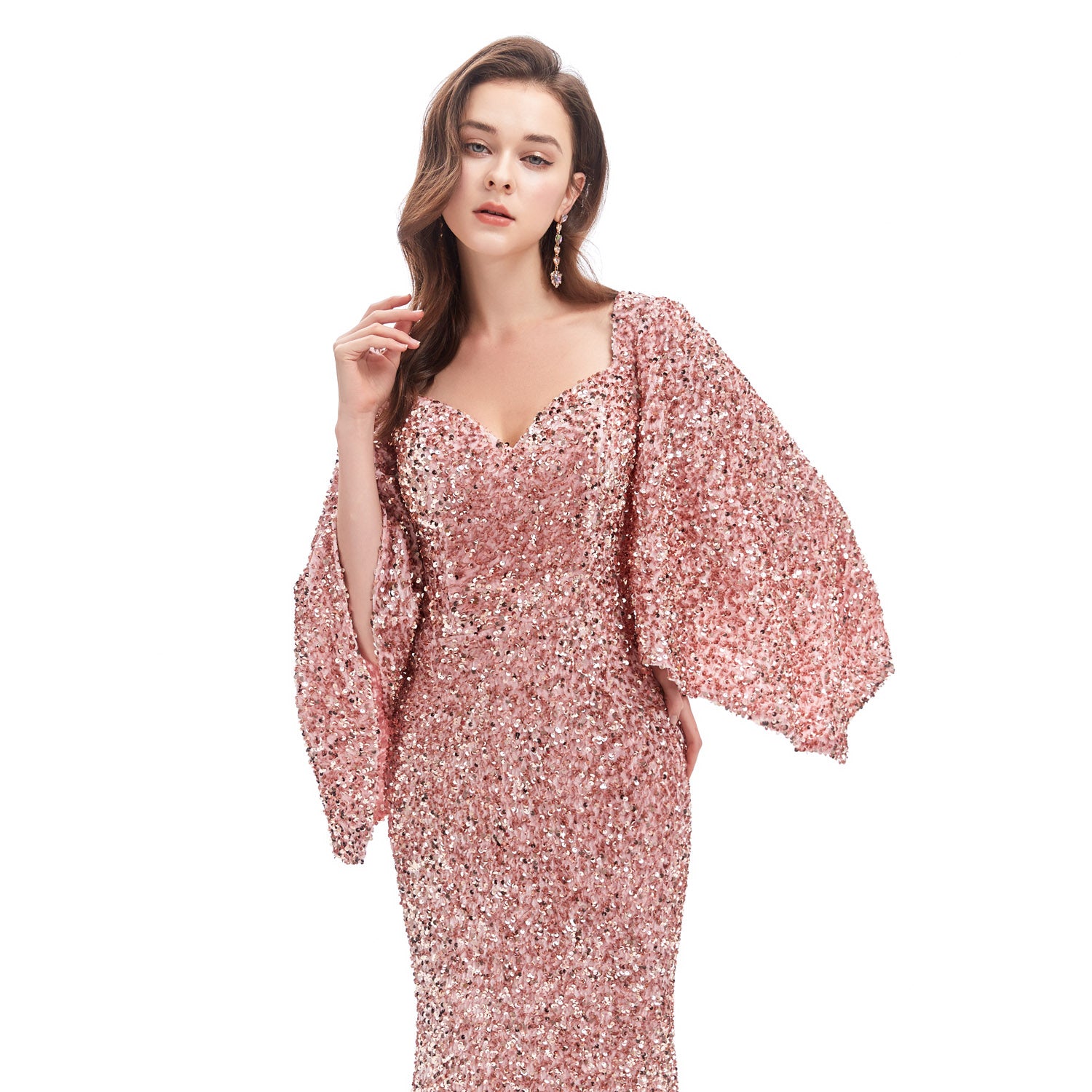 Rose Gold Sparkly Maxi Formal Evening Gown EN4608