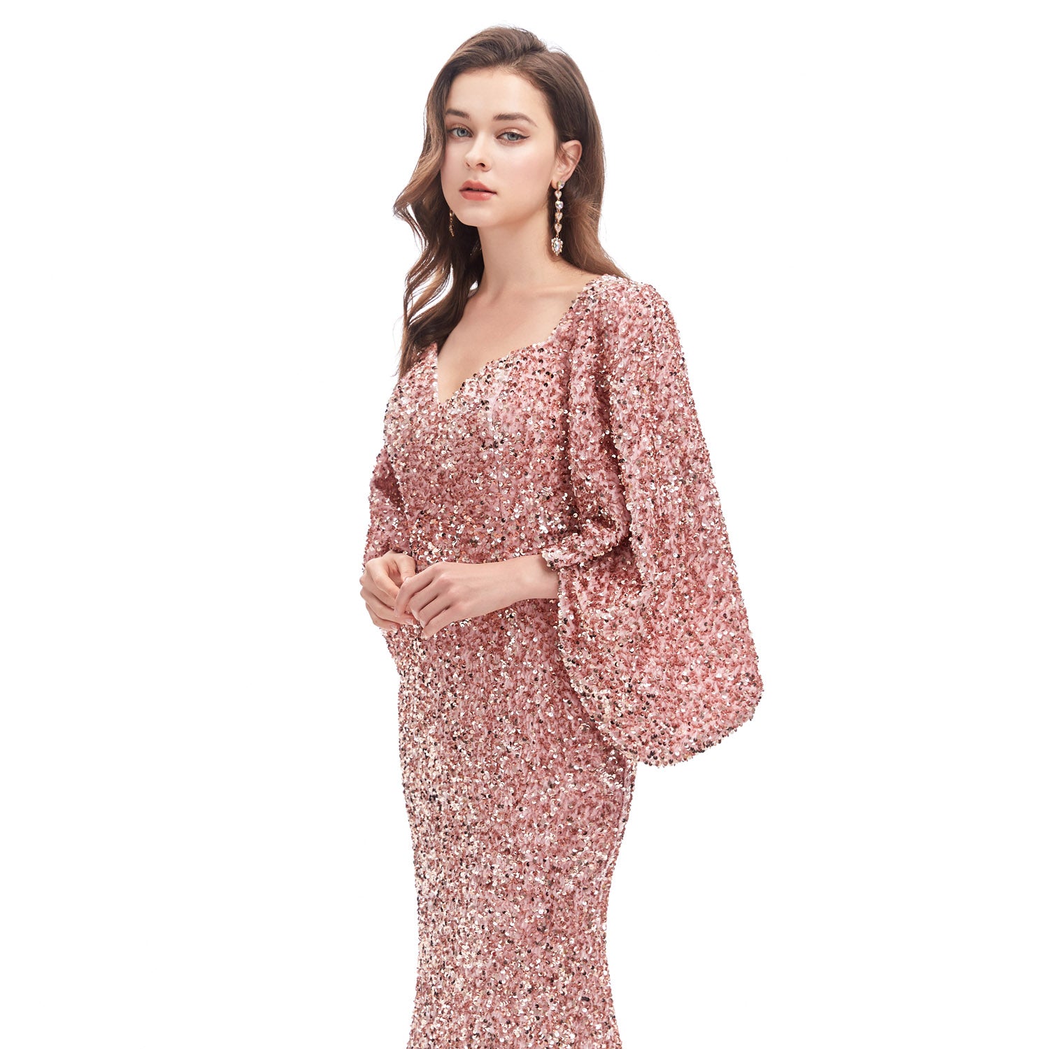 Rose Gold Sparkly Maxi Formal Evening Gown EN4608