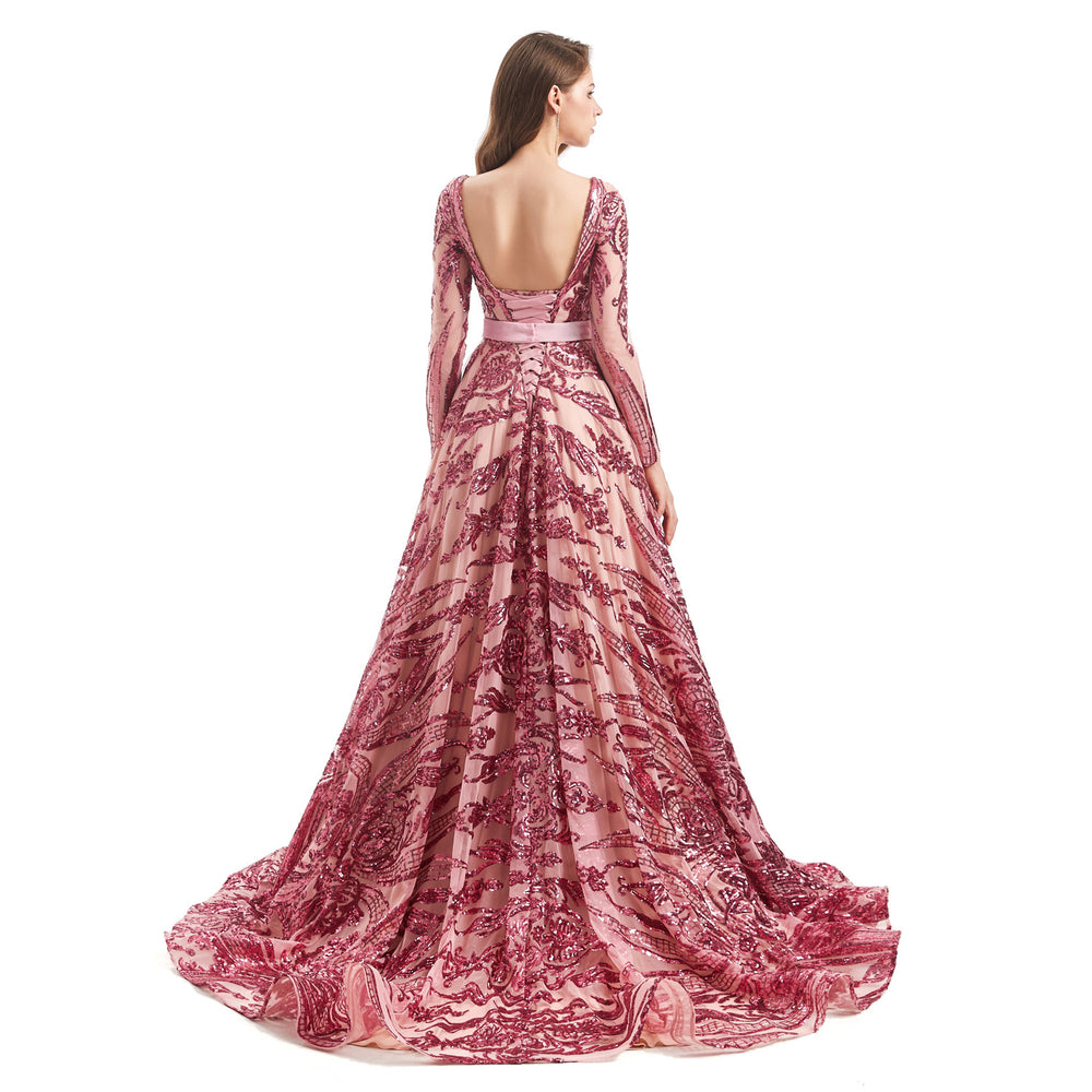 Rose Pink Sparkly Lace Ball Gown Formal Dress EN4802