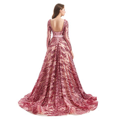 Rose Pink Sparkly Lace Ball Gown Formal Dress EN4802