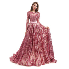 Rose Pink Sparkly Lace Ball Gown Formal Dress EN4802