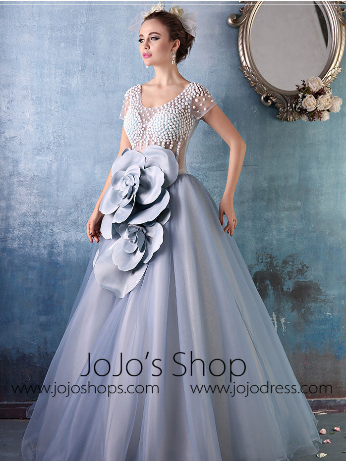 Short Sleeves Gray Ball Gown Quinceanera with Rosette | X034