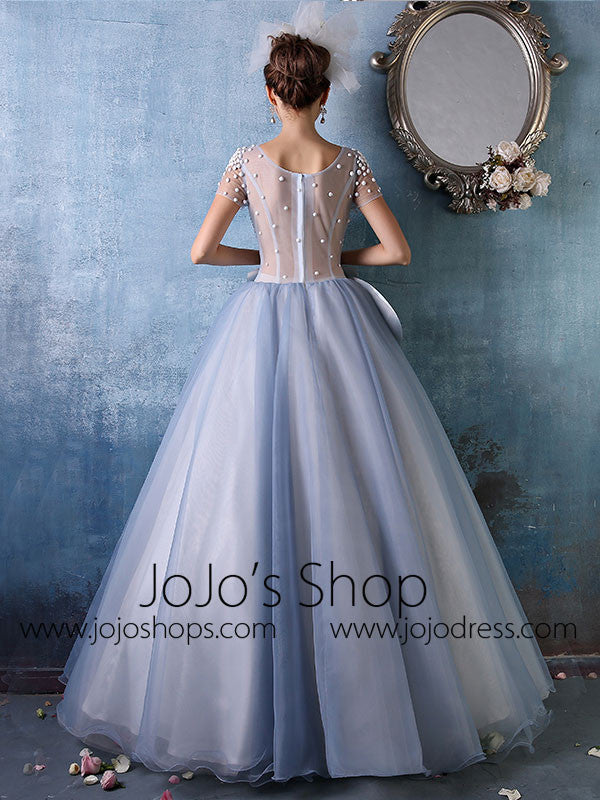 Short Sleeves Gray Ball Gown Quinceanera with Rosette | X034