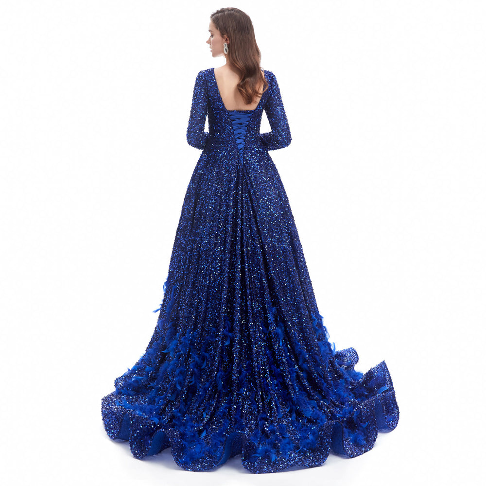 Modest Royal Blue Sequins Ball Gown Formal Dress EN4606 Modest Royal Blue Sequins Ball Gown Formal Dress EN4606