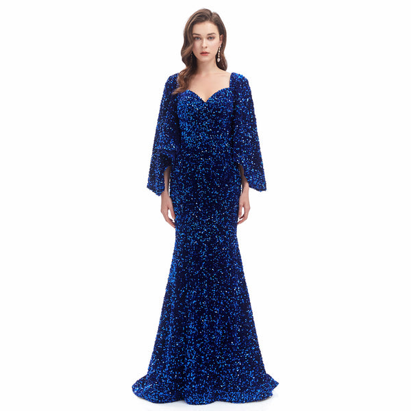 Midnight Blue Sparkly Maxi Formal Evening Gown EN4608