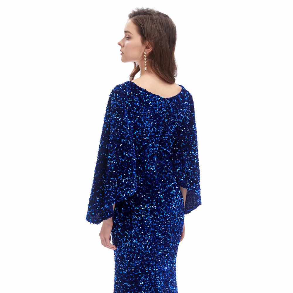 Midnight Blue Sparkly Maxi Formal Evening Gown EN4608