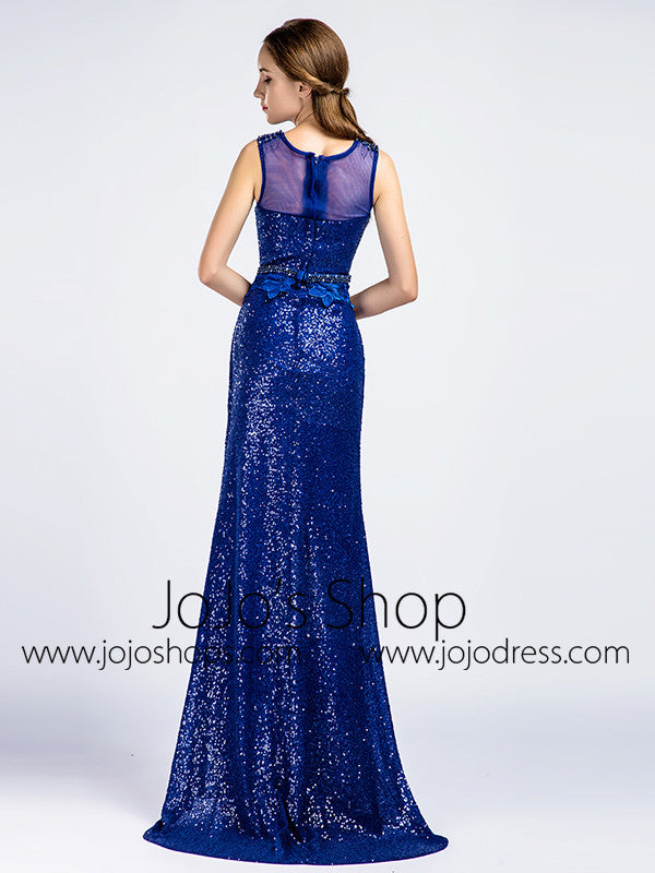 Sequined Shimmery Royal Blue Long Formal Prom Evening Dress 