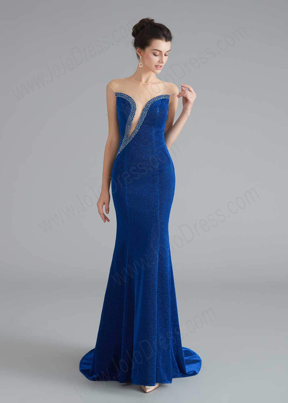 Royal Blue Shimmery Slim Formal Prom Home Coming Dress