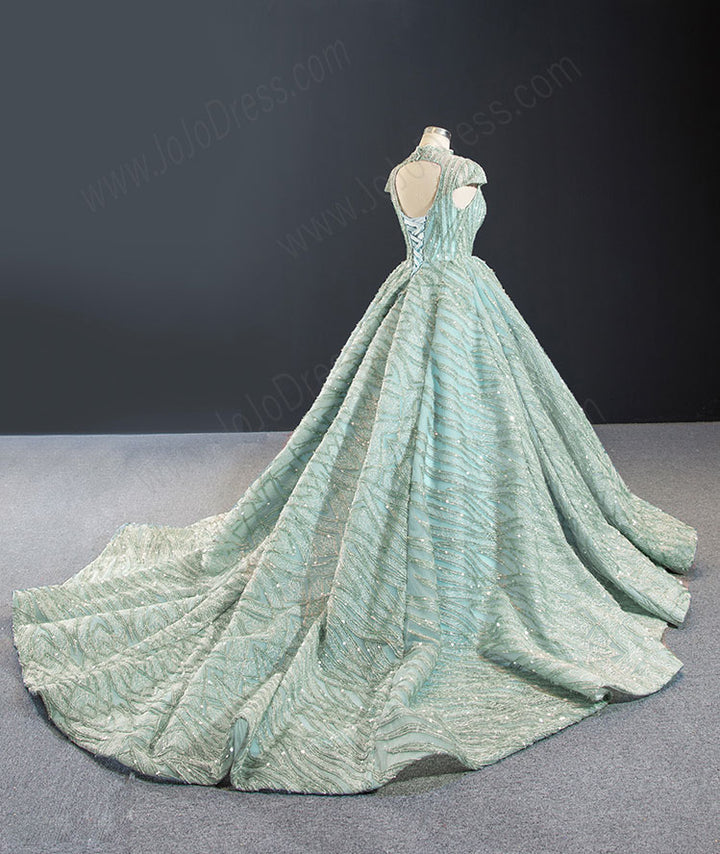 Sparkly Sage Green Black Tie Ball Gown Evening Dress RS2011