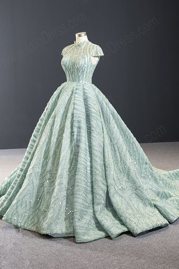 Sparkly Sage Green Black Tie Ball Gown Evening Dress RS2011