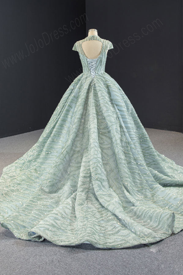Sparkly Sage Green Black Tie Ball Gown Evening Dress RS2011 Size 20W / Green