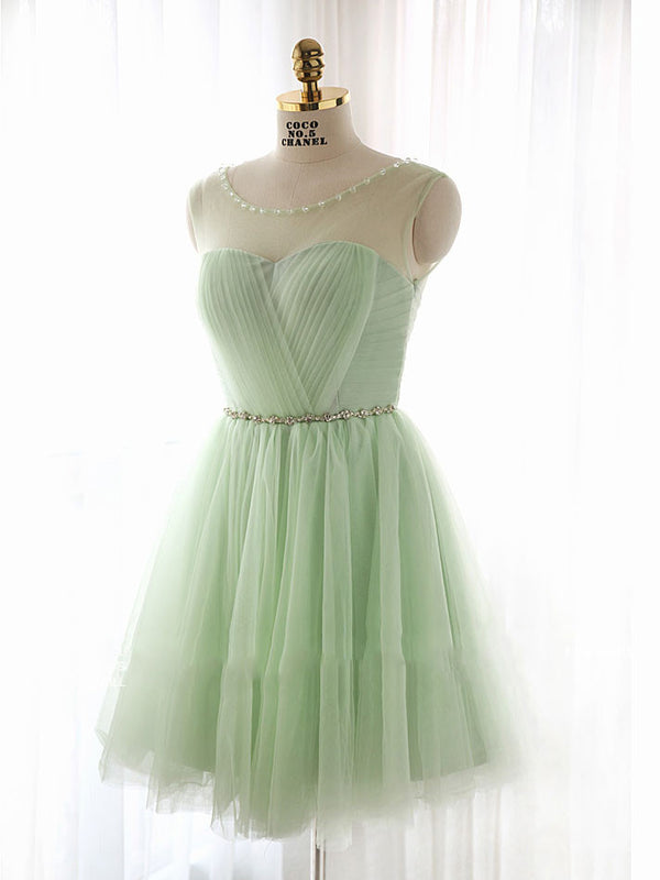 Sage Green Short Tulle Bridesmaids Dress for Fairy tale Wedding