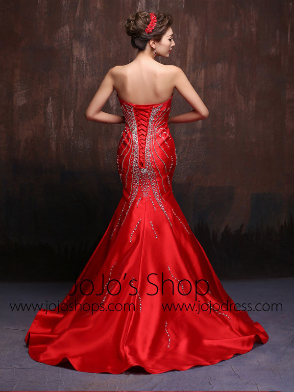 Scarlet Red Sexy Strapless Fit and Flare Mermaid Wedding Dress Formal Evening Gown Prom Dress X013 Size 14 / Red Scarlet Red Sexy Strapless Fit and Flare Mermaid Wedding Dress Formal Evening Gown Prom Dress X013 Size 14 / Red