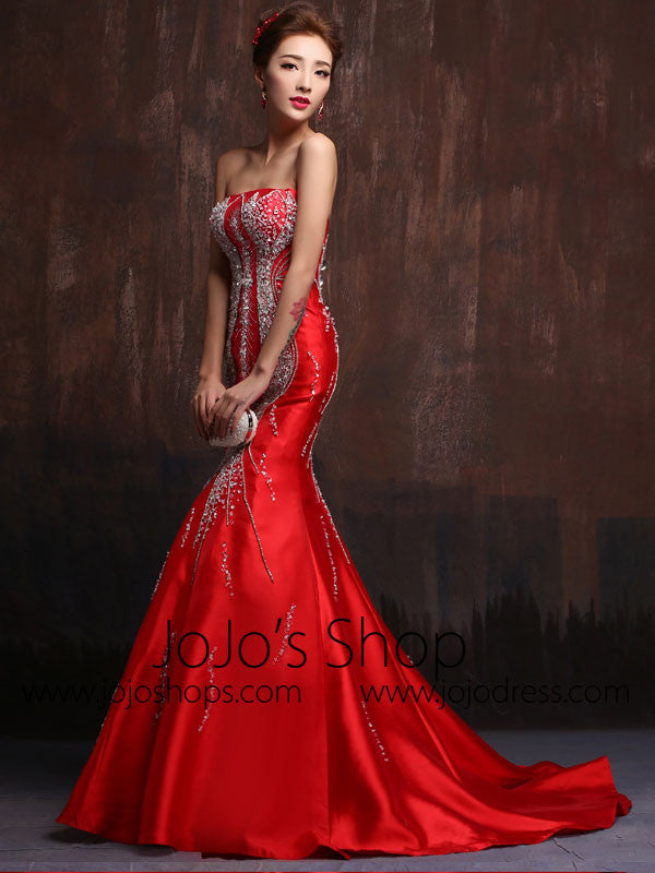 red hot wedding dresses Red Mermaid Wedding Dresses Sexy Spaghetti Strap Sleeveless Appliqued Beaded Sequins Bridal Gown Custom Made Sweep Train Vestidos De Novia