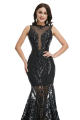 Sexy Black Sequins Maxi Mermaid Formal Prom Evening Dress EN5007