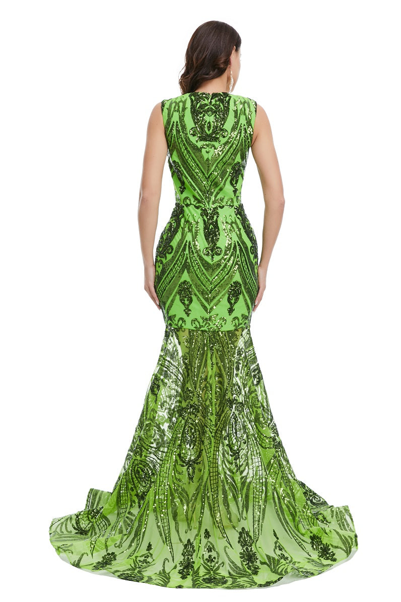 Sexy Green Sequins Maxi Mermaid Formal Prom Evening Dress EN5007